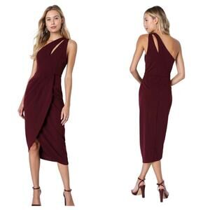 Lulus Dress Burgundy So Flirty One Shoulder Cutout Asymmetrical Midi M NEW NWT